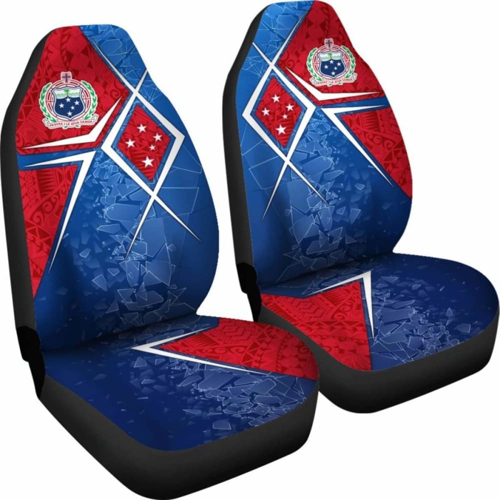 Samoa Car Seat Covers - Samoa Flag With Polynesian Patterns -