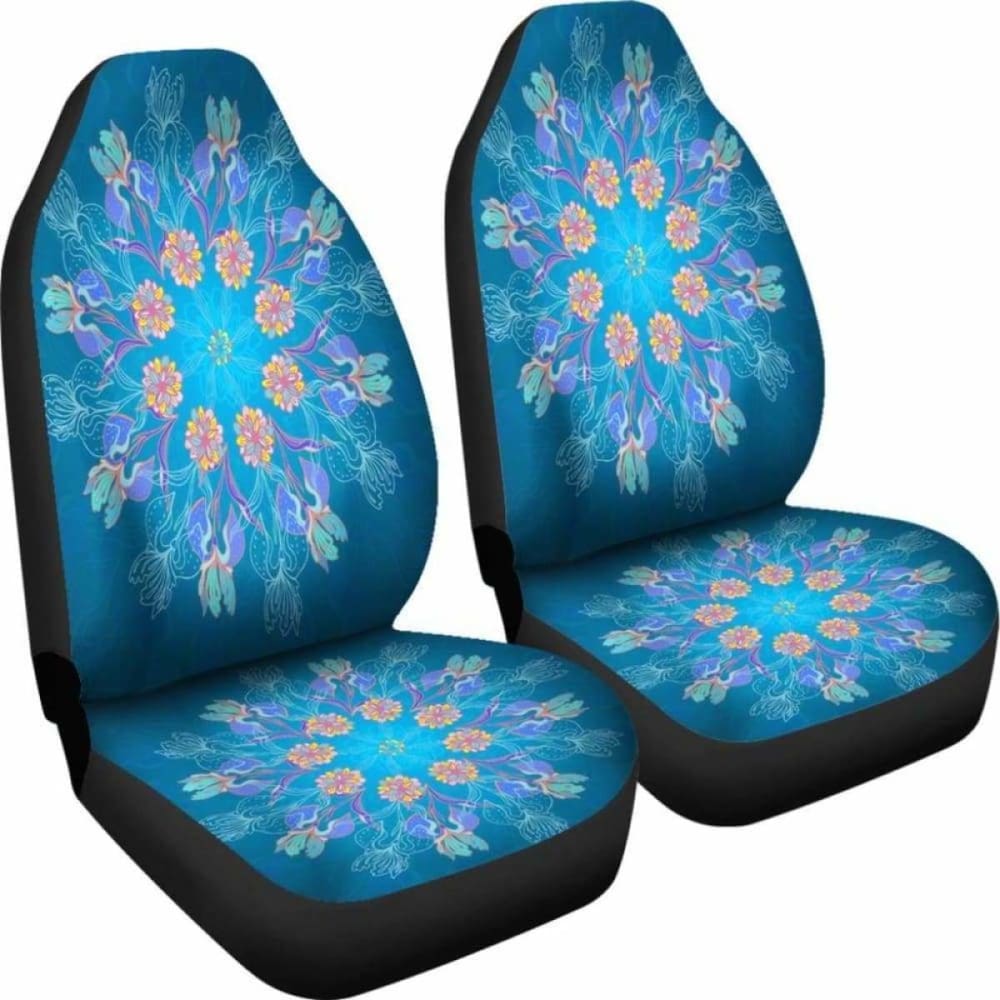 Blue Mandala Flower Car Seat Cover