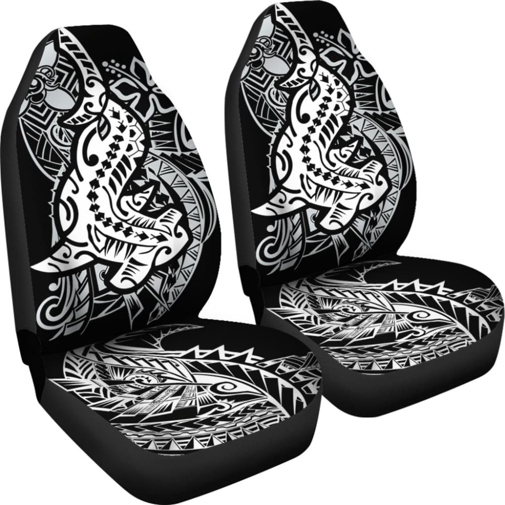 Amazing Black and White Hawaiian Polynesian Shark Tattoo Car Seat Covers