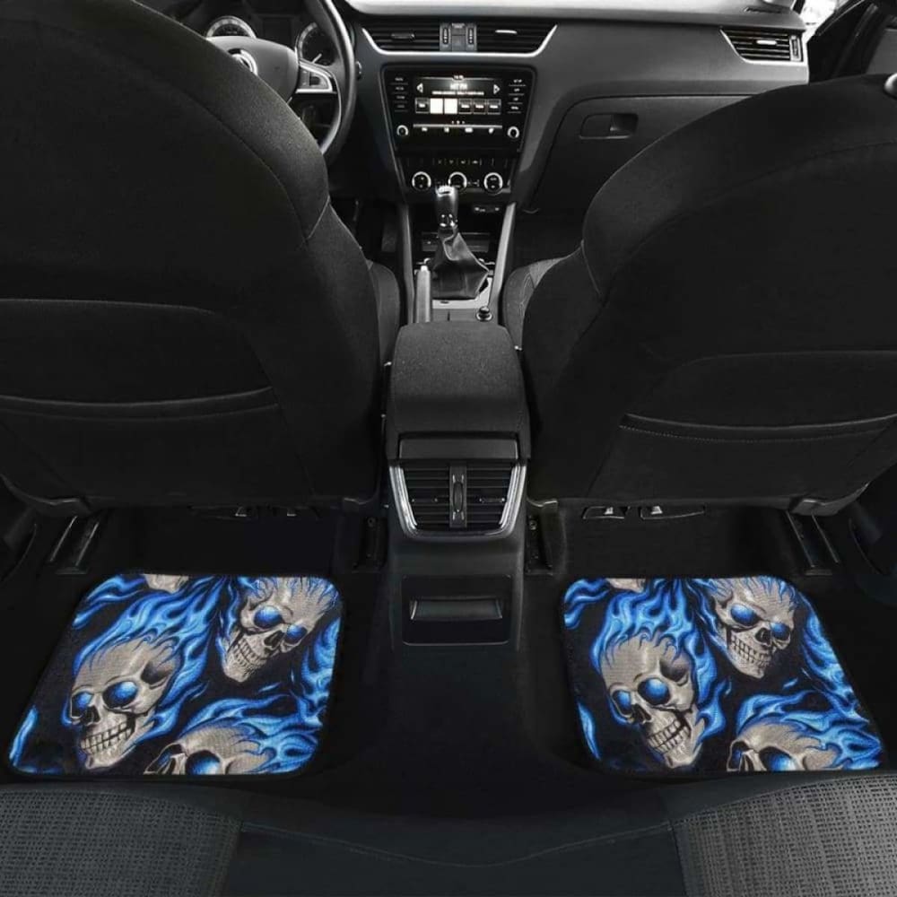 Set Of Pcs Blue Flaming Skull Car Mats