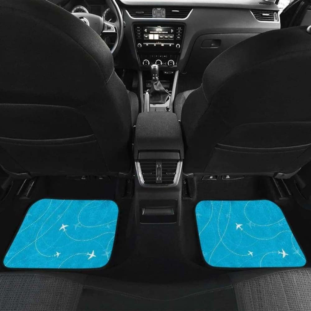 Airplane Destinations Blue Background Front And Back Car Mats