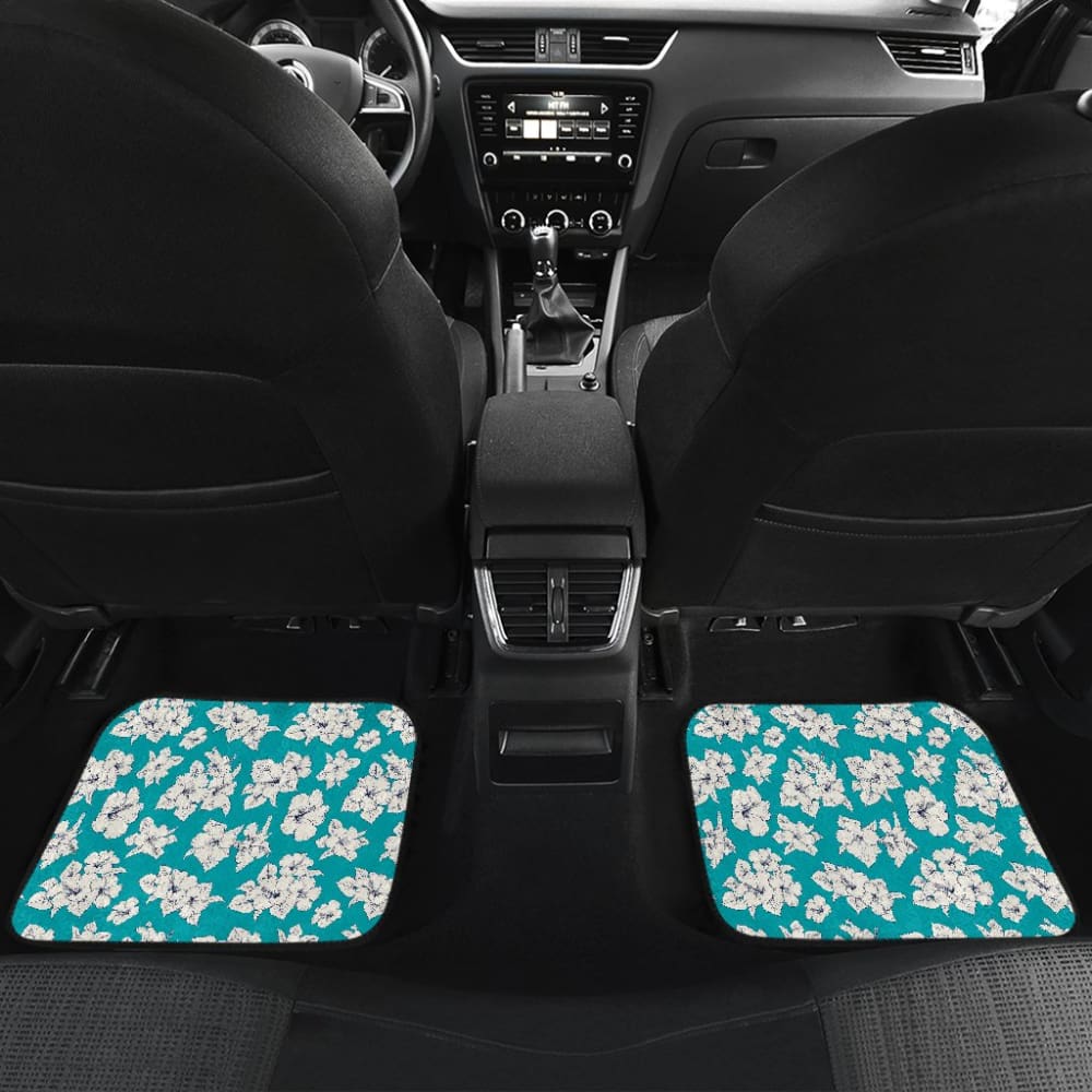 White Hibiscus Pattern Blue Background Best Gift Car Lovers Car Floor Mats
