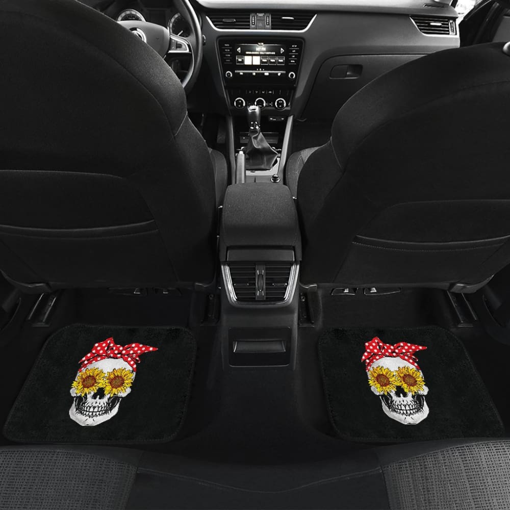 Womens Sunflower Skull Polka Dot Bandana Car Floor Mats