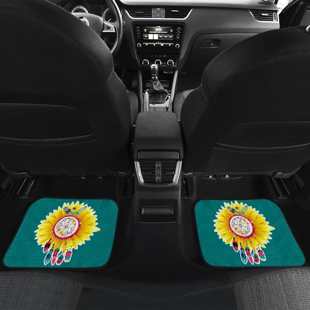 Amazing Gift Ideas Sunflower Native American Pattern Teal Background Car Floor Mats