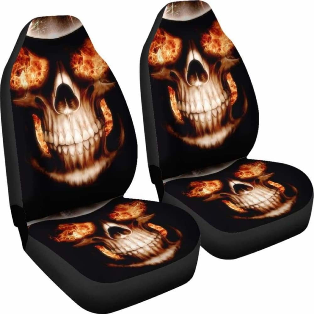 Set Of Flaming Fire Skull Car Seat Covers