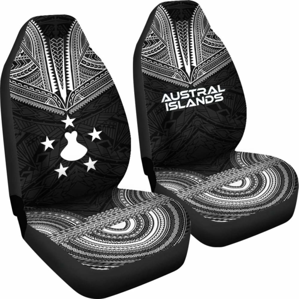 Austral Islands Car Seat Cover - Austral Islands Flag Polynesian Chief Tattoo Black Version -