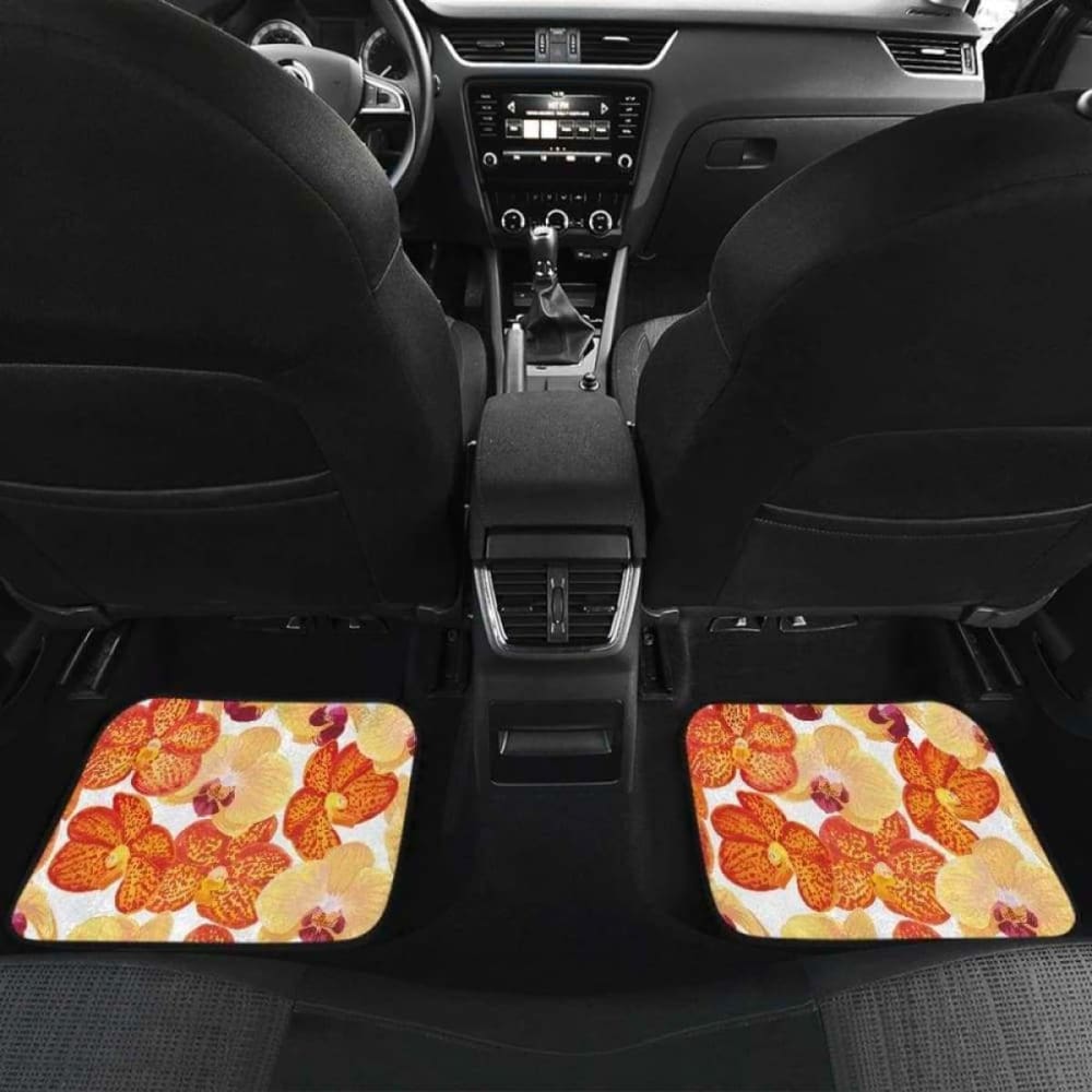 Orange Yellow Orchid Flower Pattern Background Front And Back Car Mats