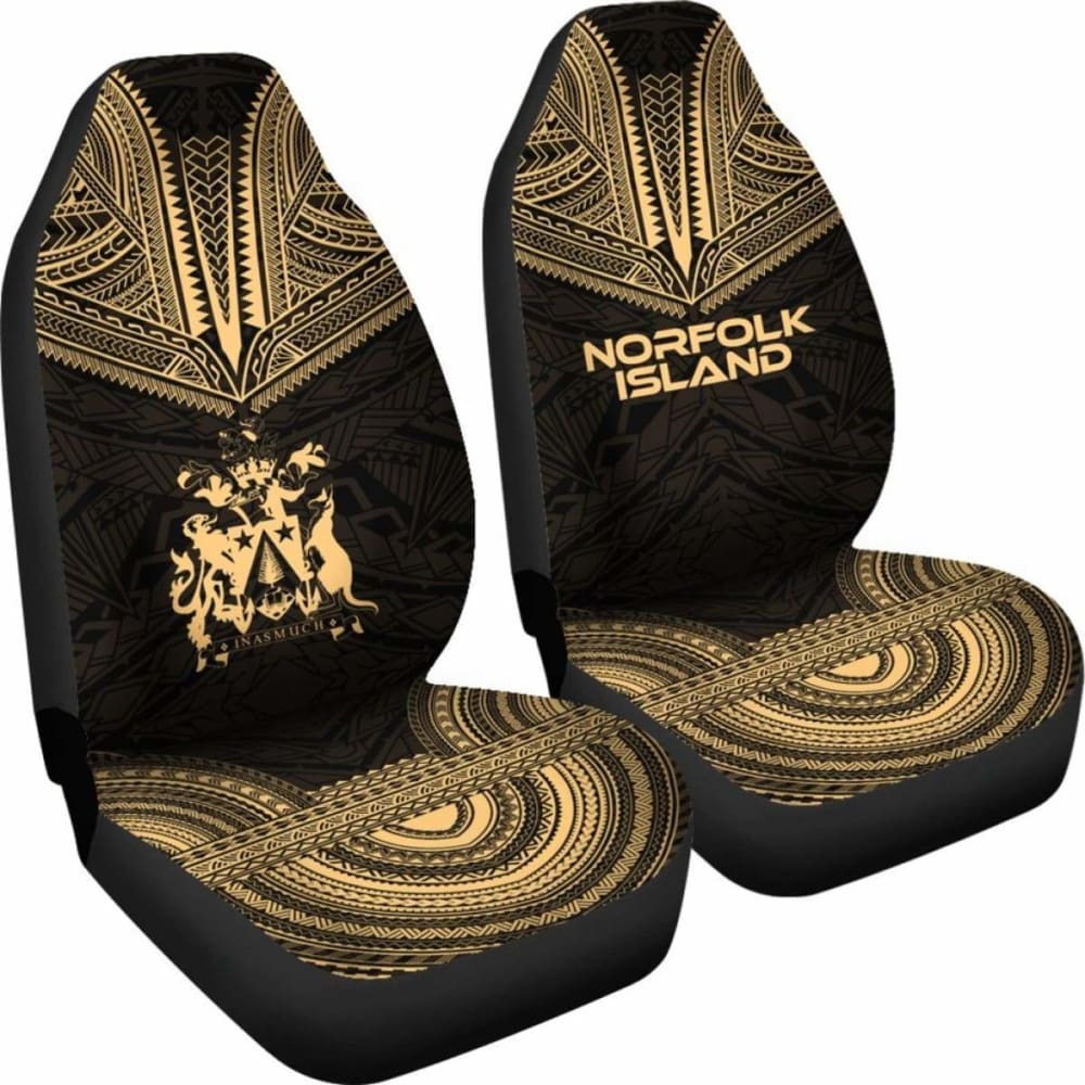 Norfolk Island Car Seat Cover - Norfolk Island Coat Of Arms Polynesian Chief Tattoo Gold Version -