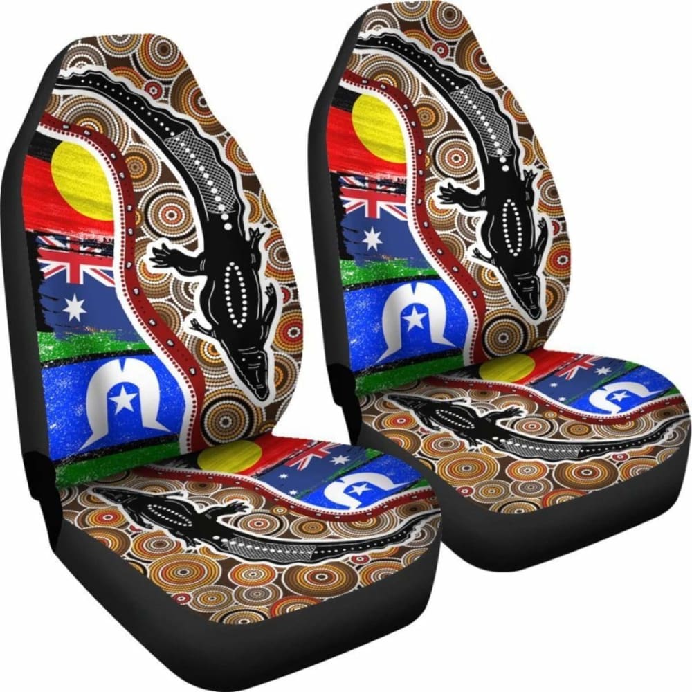 Australian \bCar Seat Covers - Australian Aboriginal Crocodile With Naidoc Flags -