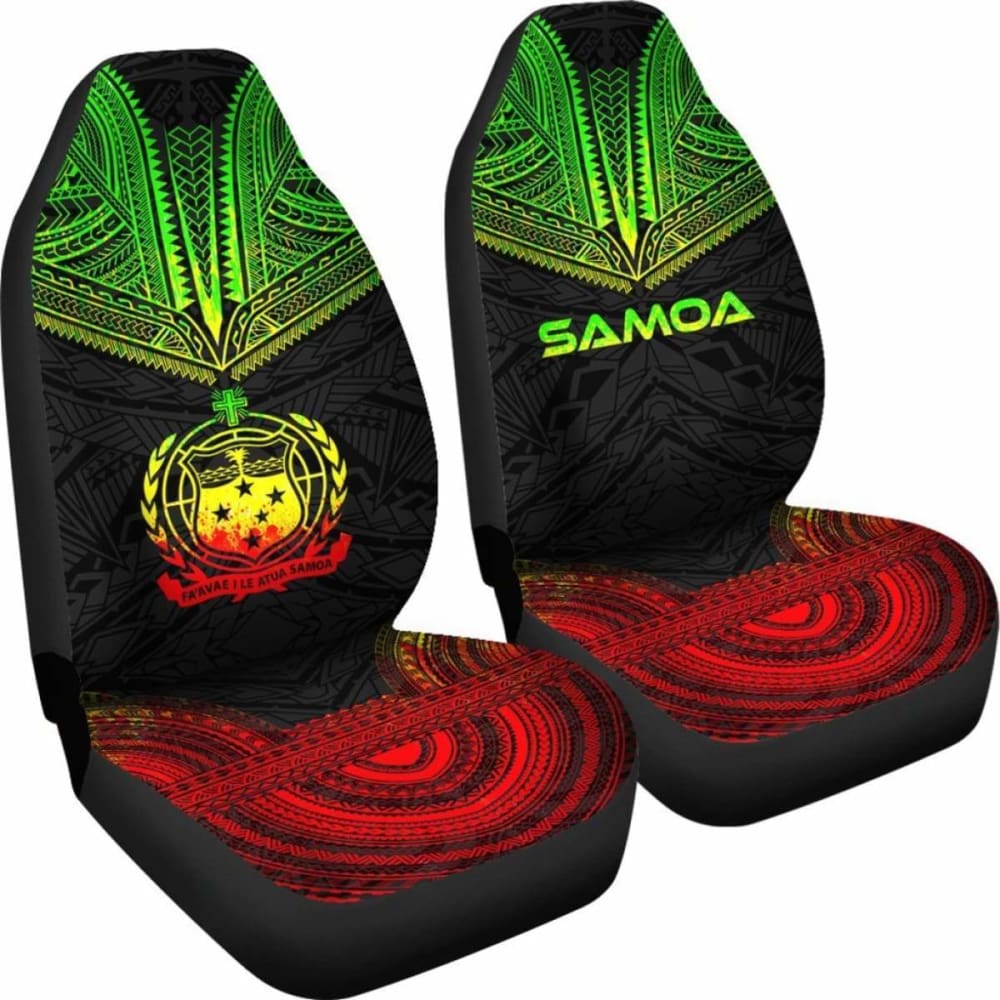 Samoa Car Seat Cover - Samoa Coat Of Arms Polynesian Chief Tattoo Reggae Version -