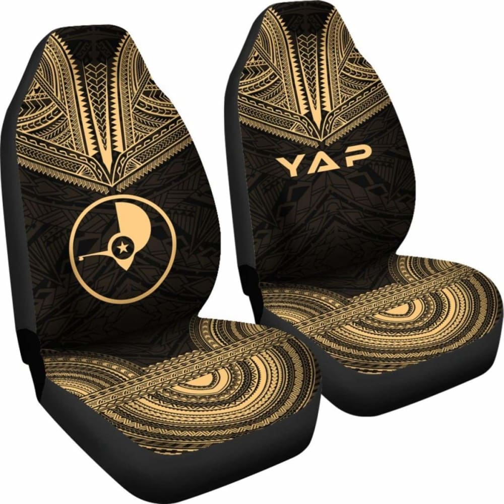 Yap Car Seat Cover - Yap Flag Polynesian Chief Tattoo Gold Version -