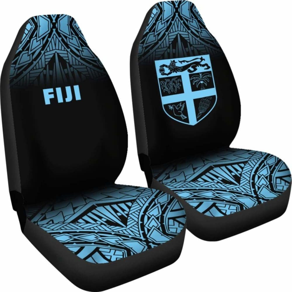 Fiji Tapa Car Seat Covers - Fiji Flag Polynesian Tattoo Fog Blue -