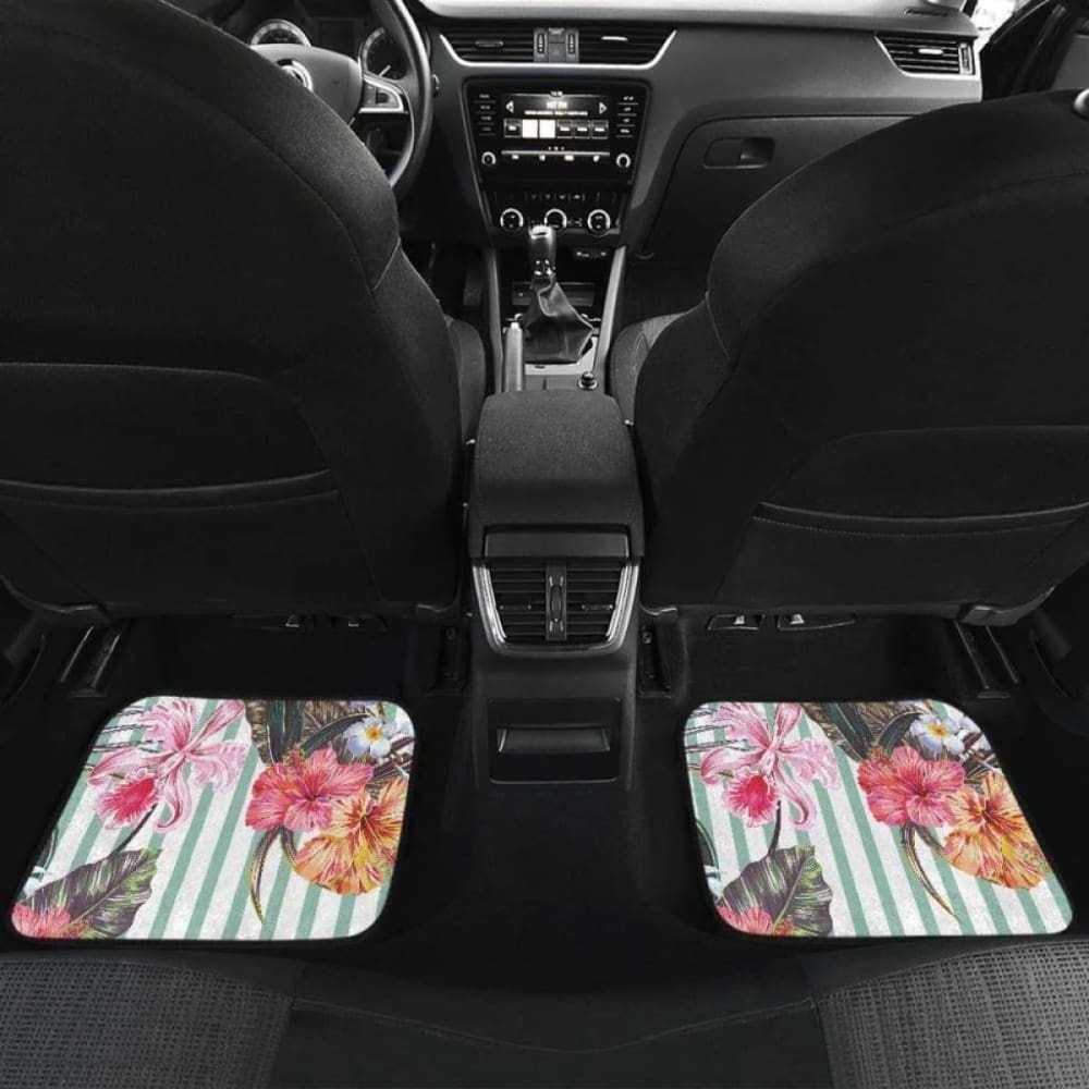 Colorful Orchid Flower Pattern Front And Back Car Mats