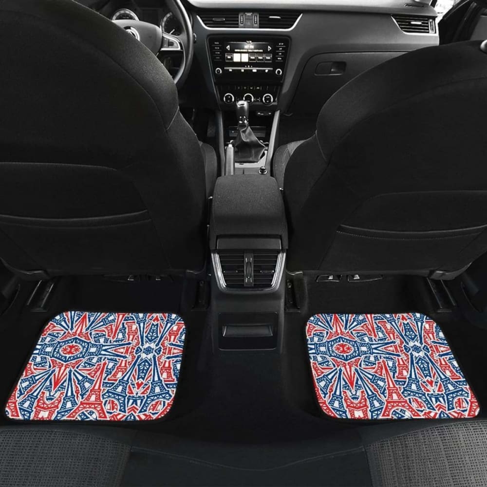Eiffel Tower Pattern Print Design Front And Back Car Mats