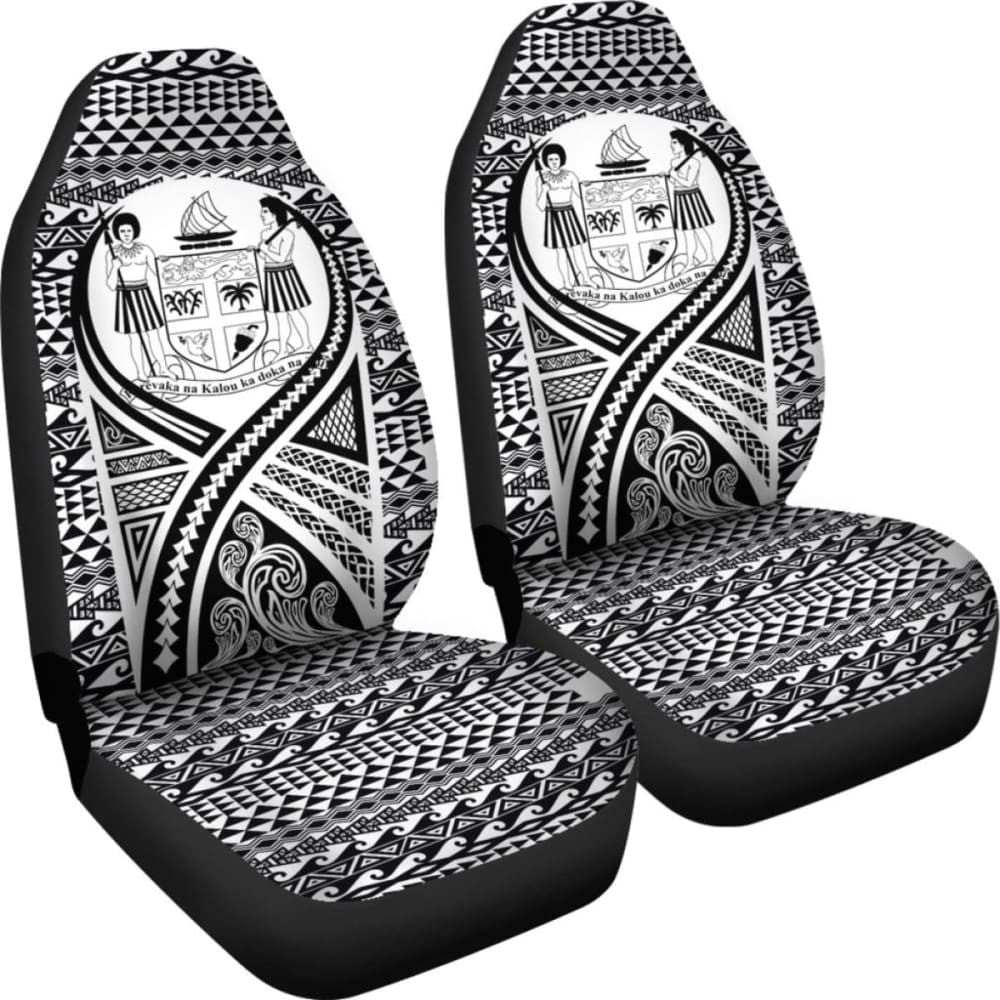 Fiji Car Seat Cover - Fiji Coat Of Arms Polynesian Tattoo Black -