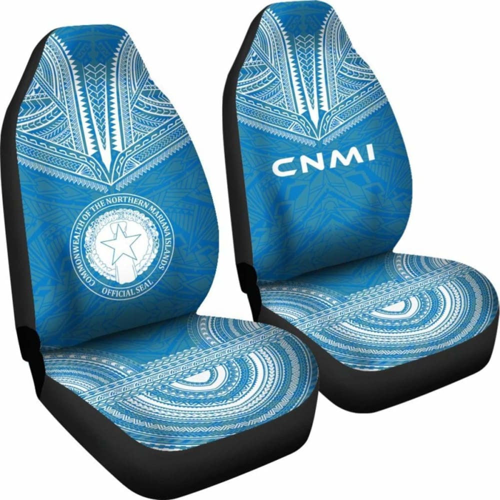 Northern Mariana Islands Car Seat Cover - C N M I Seal Polynesian Chief Tattoo Blue Version -