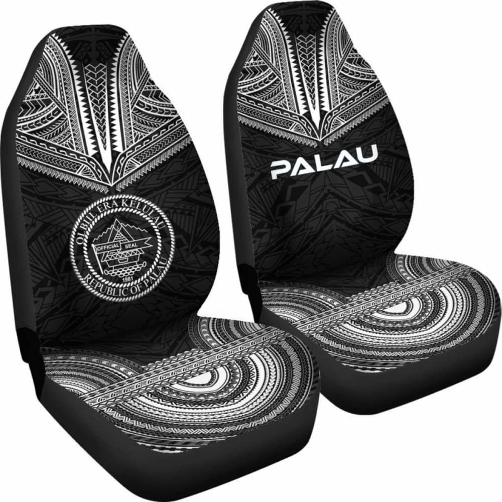 Palau Car Seat Cover - Palau Seal Polynesian Chief Tattoo Black Version -