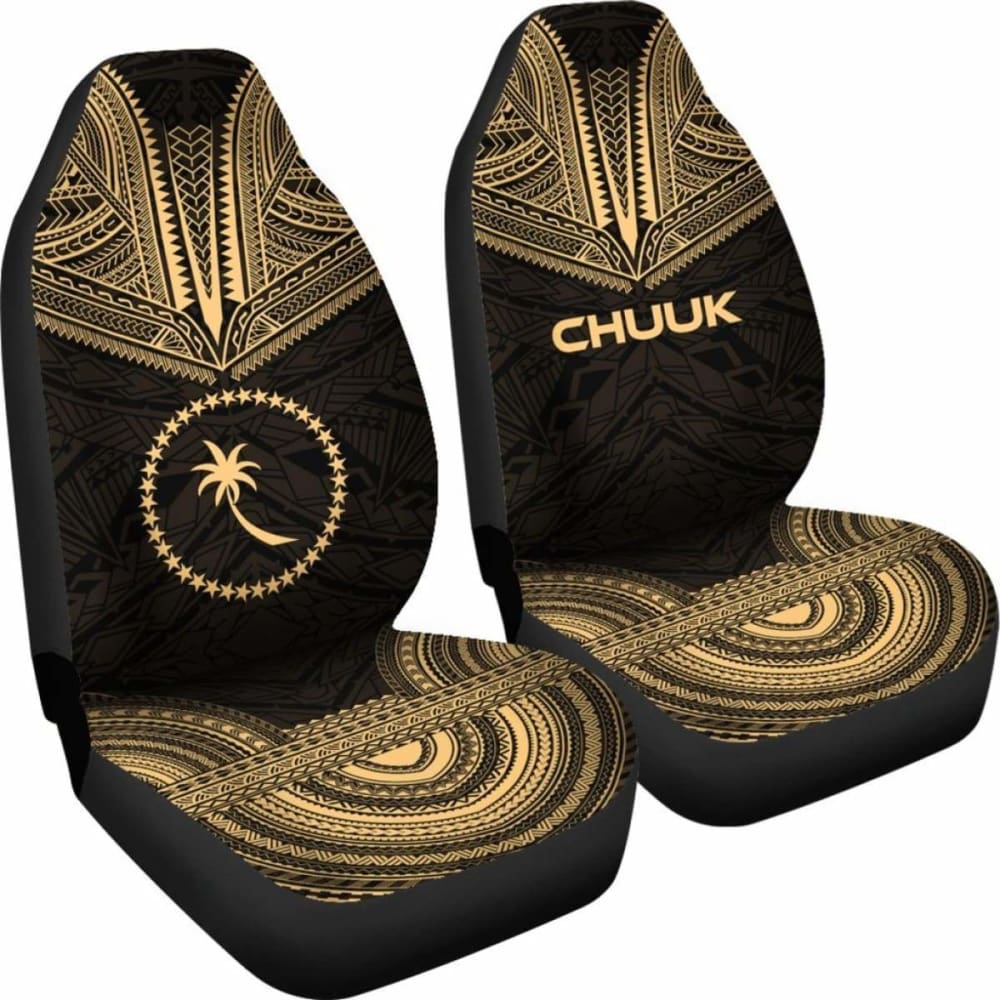 Chuuk Car Seat Cover - Chuuk Flag Polynesian Chief Tattoo Gold Version -