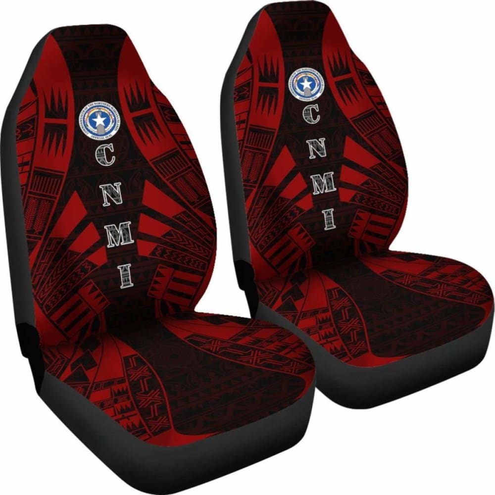 Northern Mariana Islands Car Seat Covers - C N M I Seal Polynesian Tattoo Red -