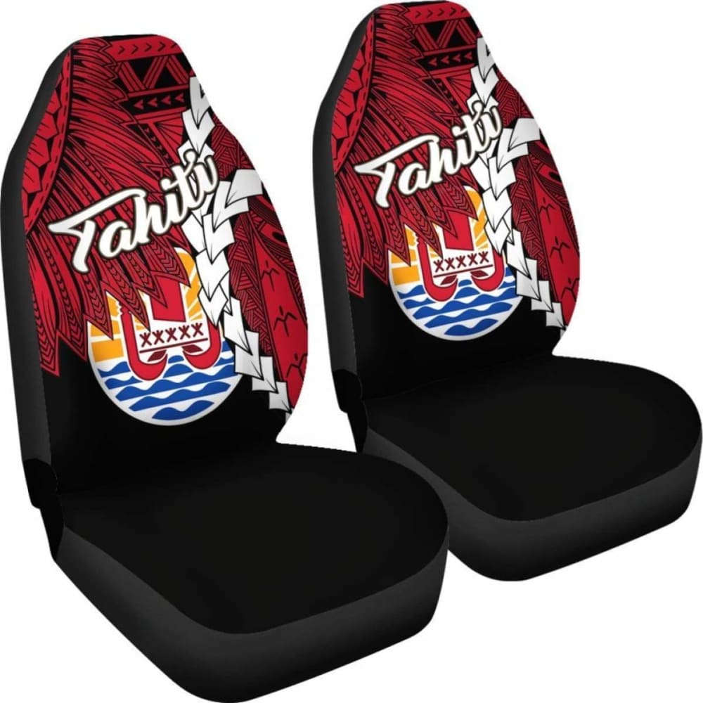 Tahiti Polynesian Car Seat Covers - Tribal Wave Tattoo Flag Style -