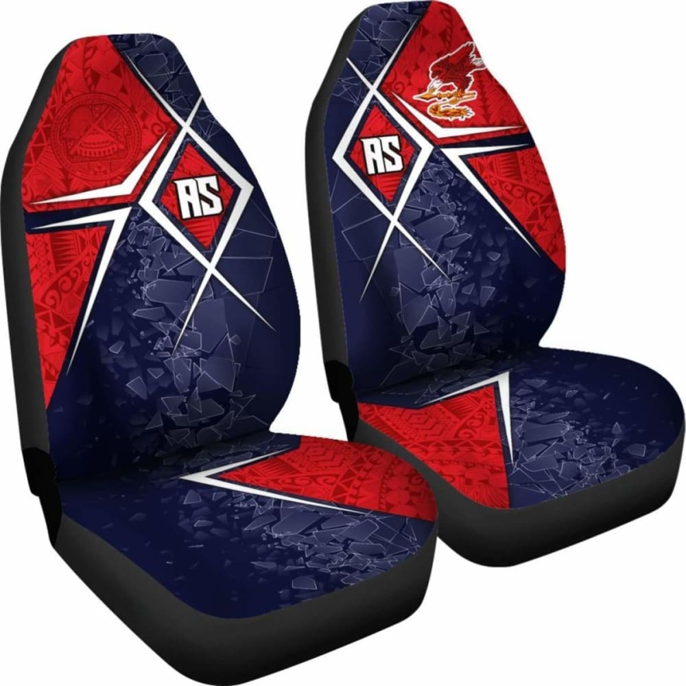 American Samoa Car Seat Covers - As Flag With Polynesian Patterns -
