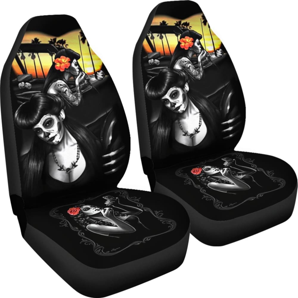 Amazing Couple Love Calavera Sugar Skull Style Car Seat Covers