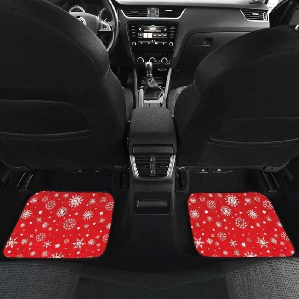 Snowflake Pattern Red Background Front And Back Car Mats