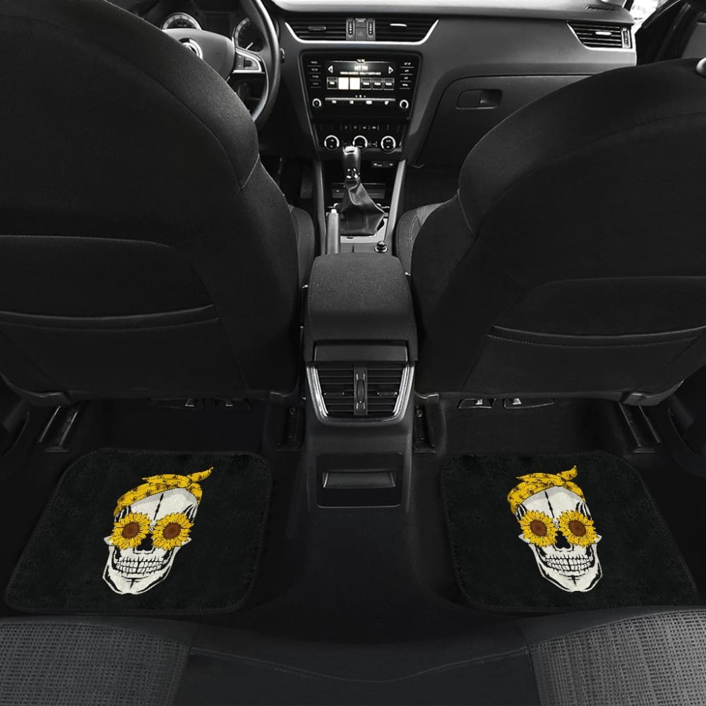 Funny Sunflower Skull Gift For Women Cool Skeleton Bandana Car Floor Mats