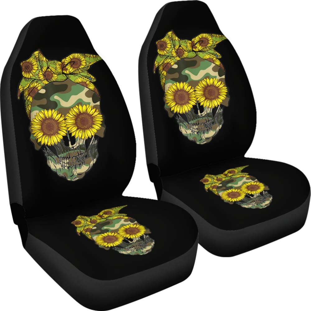 Skull Sunflower Camouflage With Leopard Bandana Bow Car Seat Covers