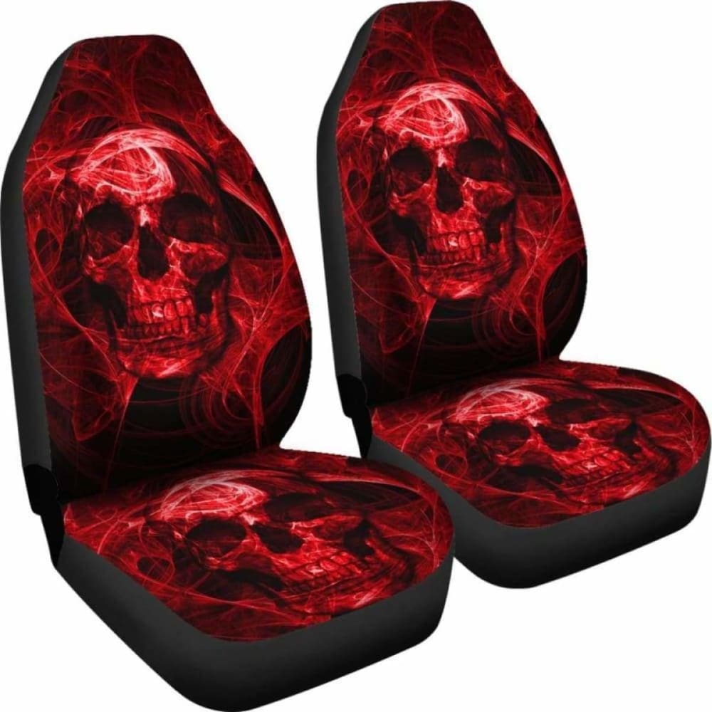 Set Of Flaming Fire Red Skull Car Seat Covers