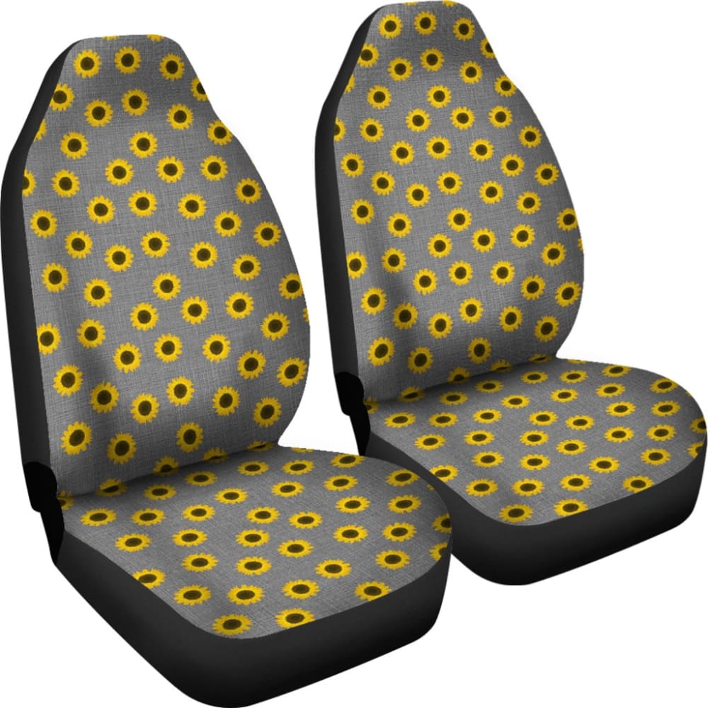 Amazing Sunflower Pattern Gray Burlap Background Car Seat Covers