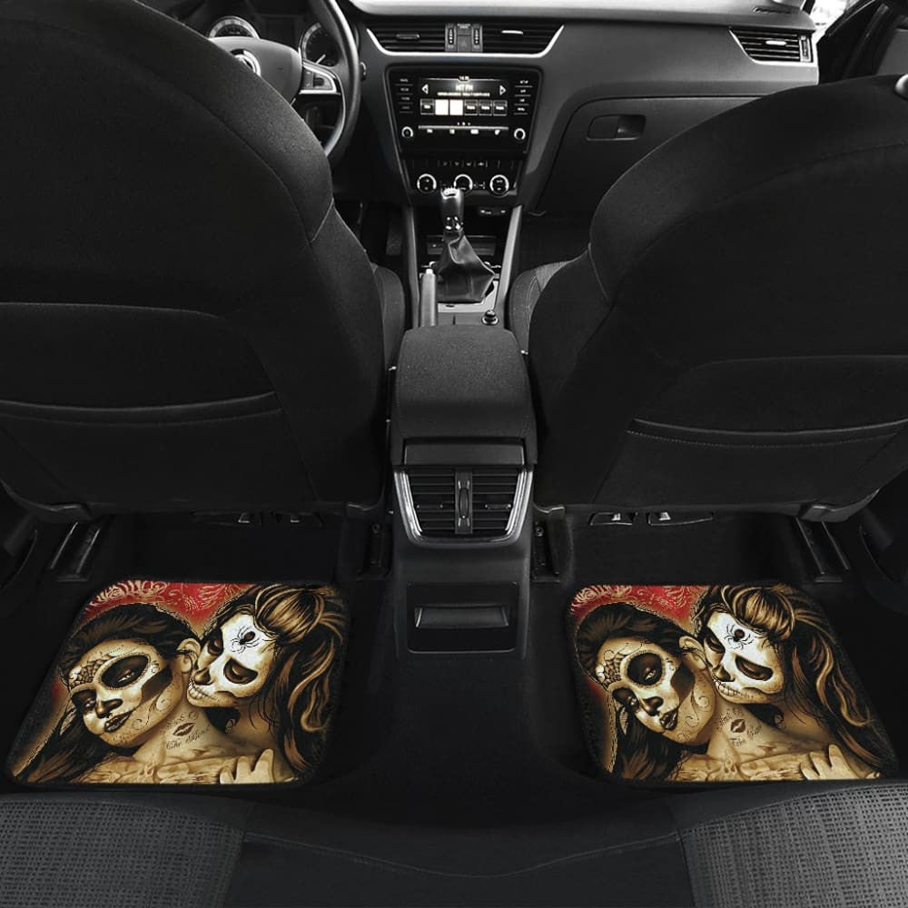Couple Love Valentine Calavera Sugar Skull Style Car Floor Mats