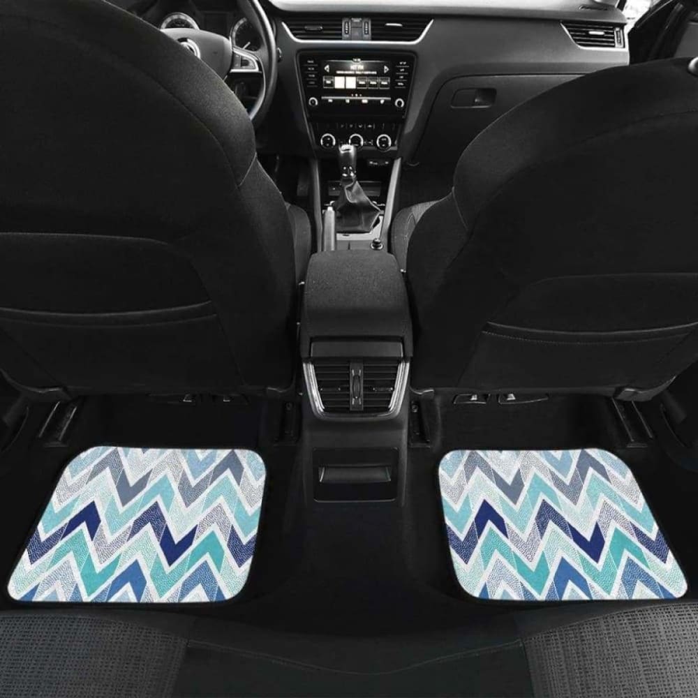 Zigzag Chevron Blue Pattern Front And Back Car Mats