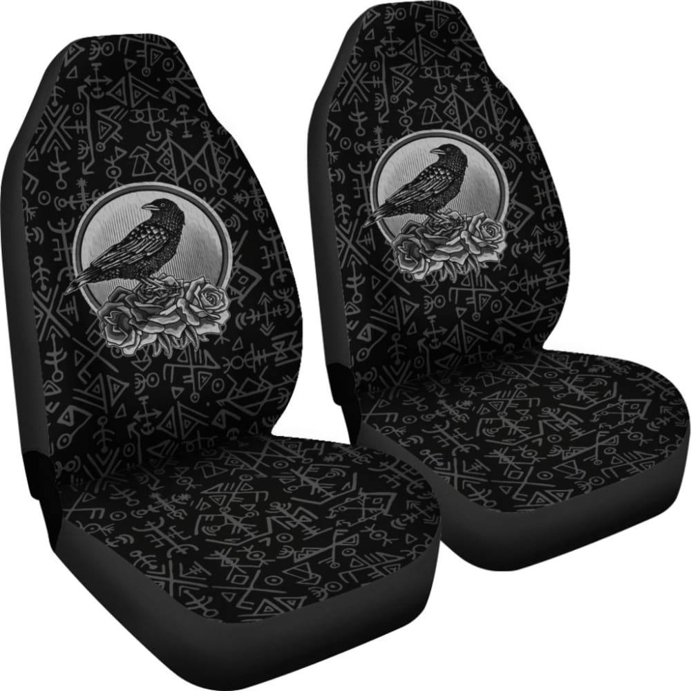 Amazing Viking Odin Raven Floral Rune Symbols Car Seat Covers