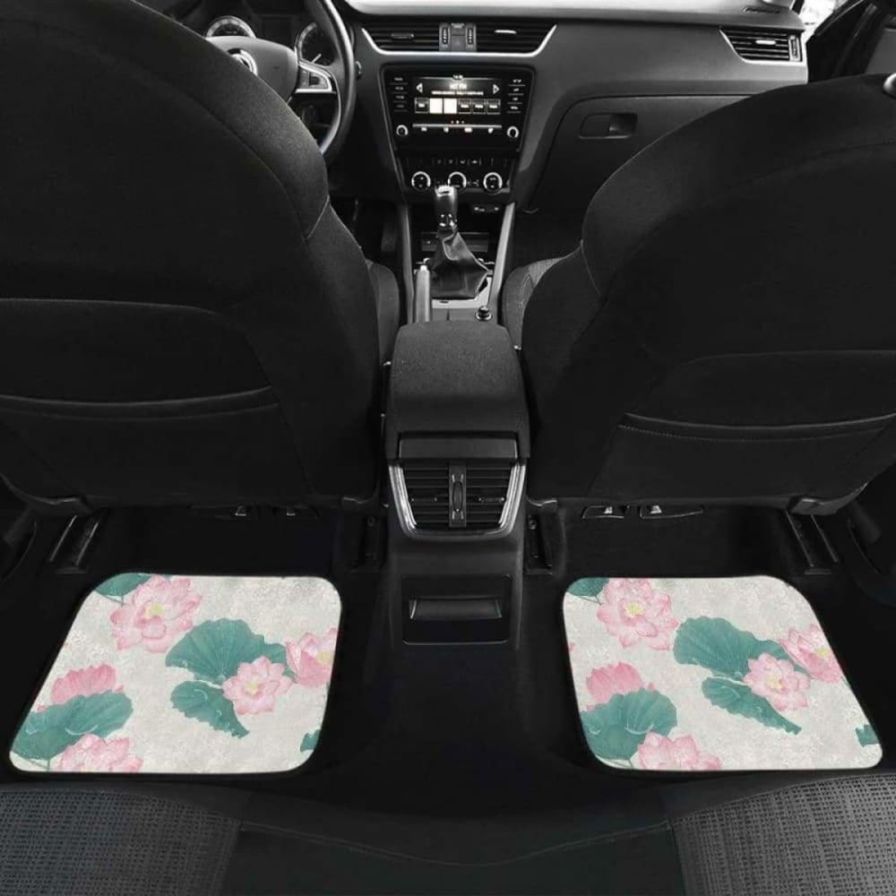 Pink Lotus Waterlily Leaves Pattern Front And Back Car Mats