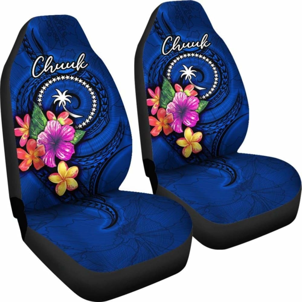 Chuuk Micronesia Car Seat Covers - Floral With Seal Blue -