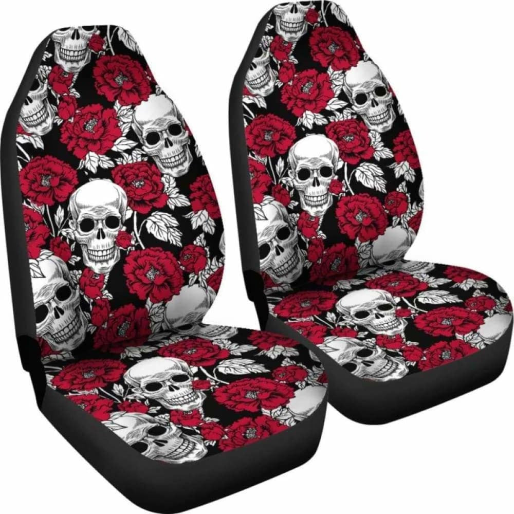 Set Of - Floral Skull - Gothic Car Seat Covers