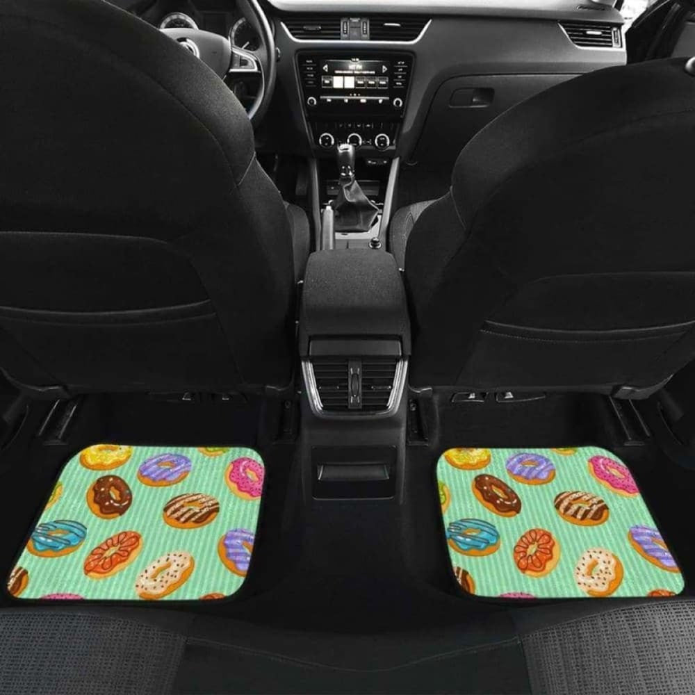 Colorful Donut Pattern Green Background Front And Back Car Mats