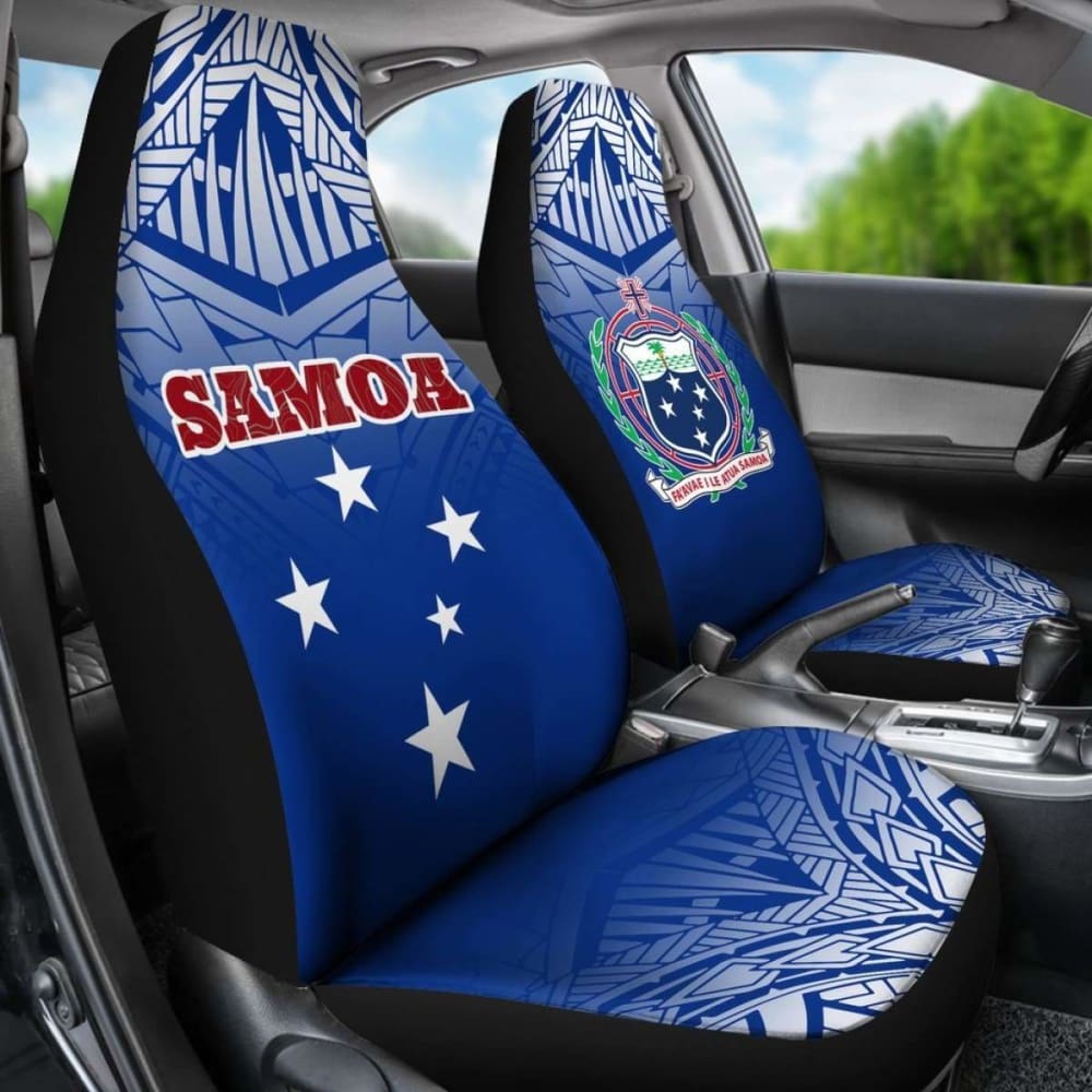 Samoa Car Seat Covers - Samoa Flag Coat Of Arms Polynesian Tattoo Fog Blue -