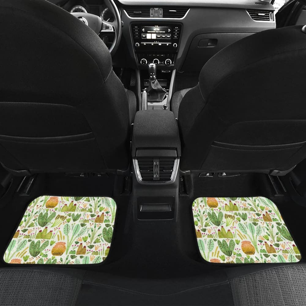 Car Floor Mats Green Flower Succulents and Cactus Doodle Pattern