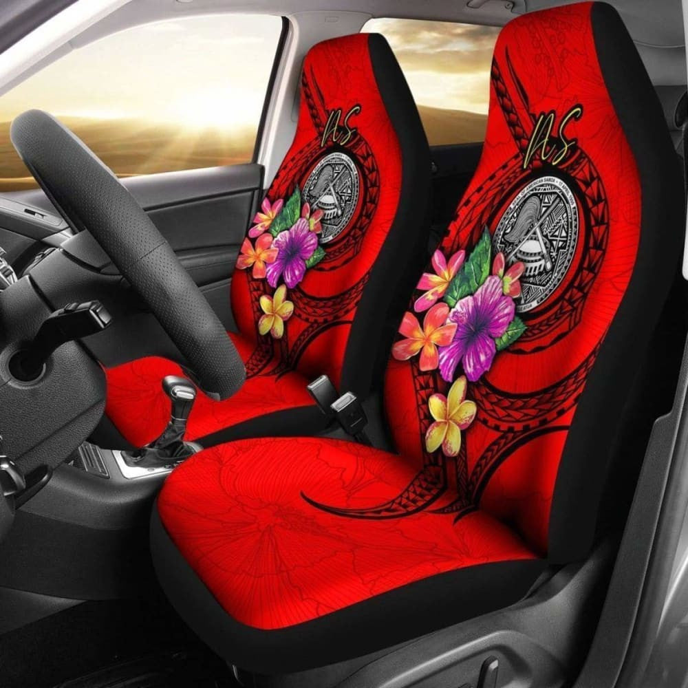 American Samoa Car Seat Covers Polynesian Floral With Seal Red