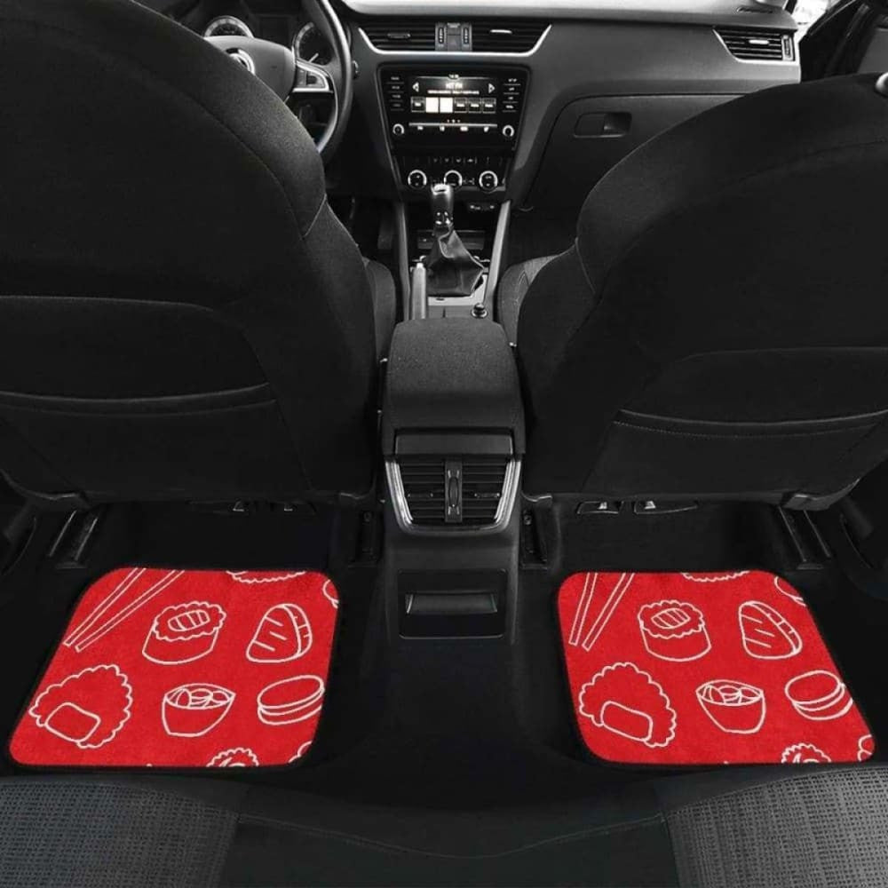 Sushi Pattern Red Background Front And Back Car Mats