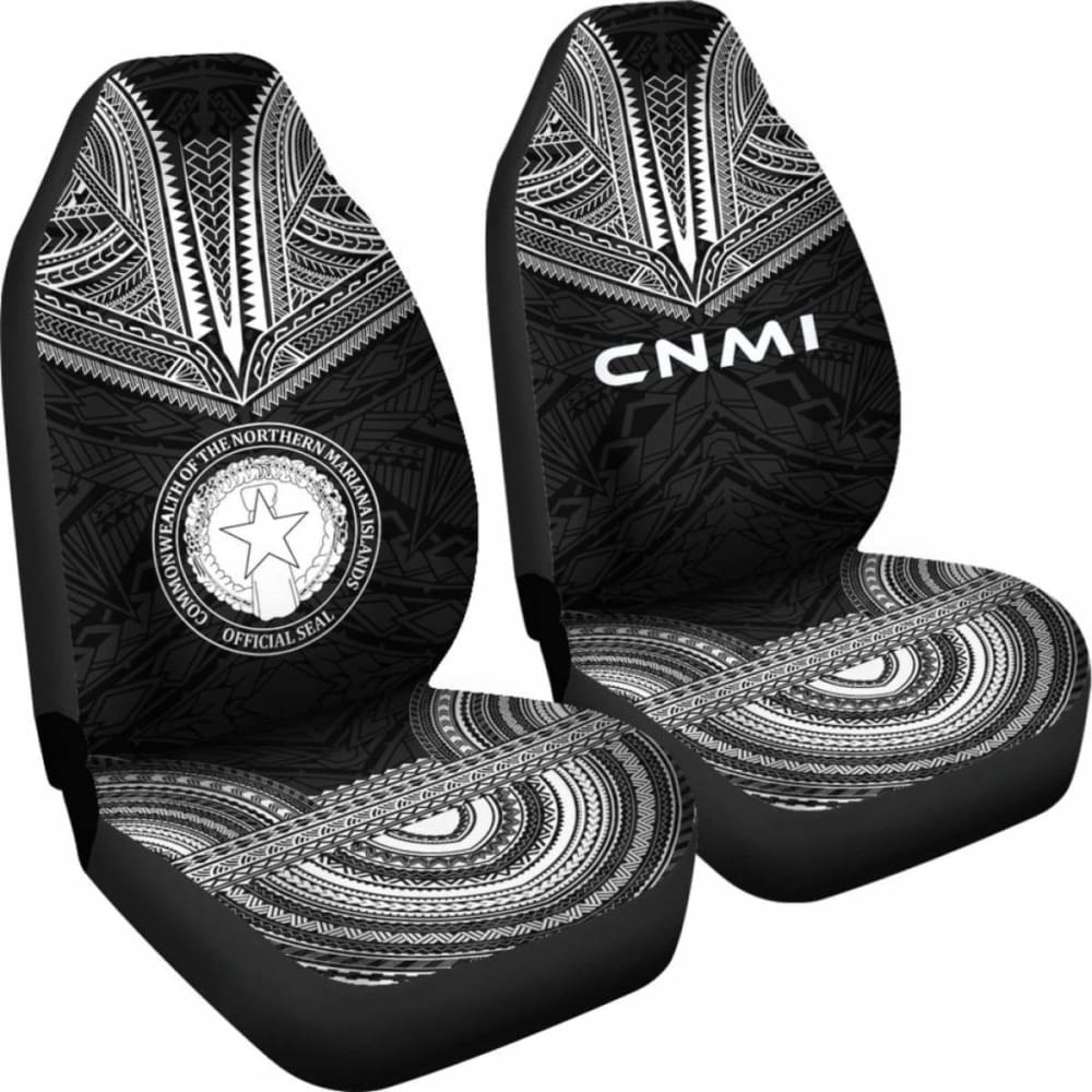 Northern Mariana Islands Car Seat Cover - C N M I Seal Polynesian Chief Tattoo Black Version -