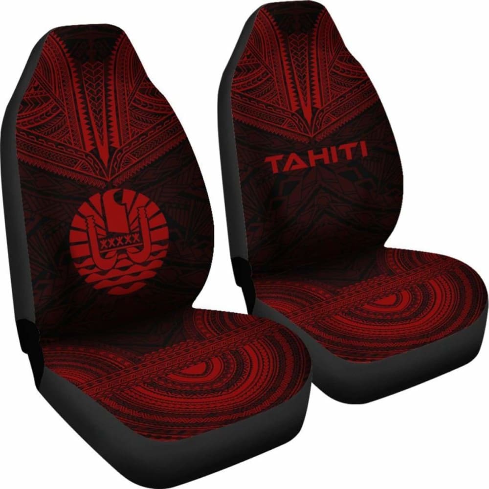 Tahiti Car Seat Cover - Tahiti Flag Polynesian Chief Tattoo Deep Red Version -