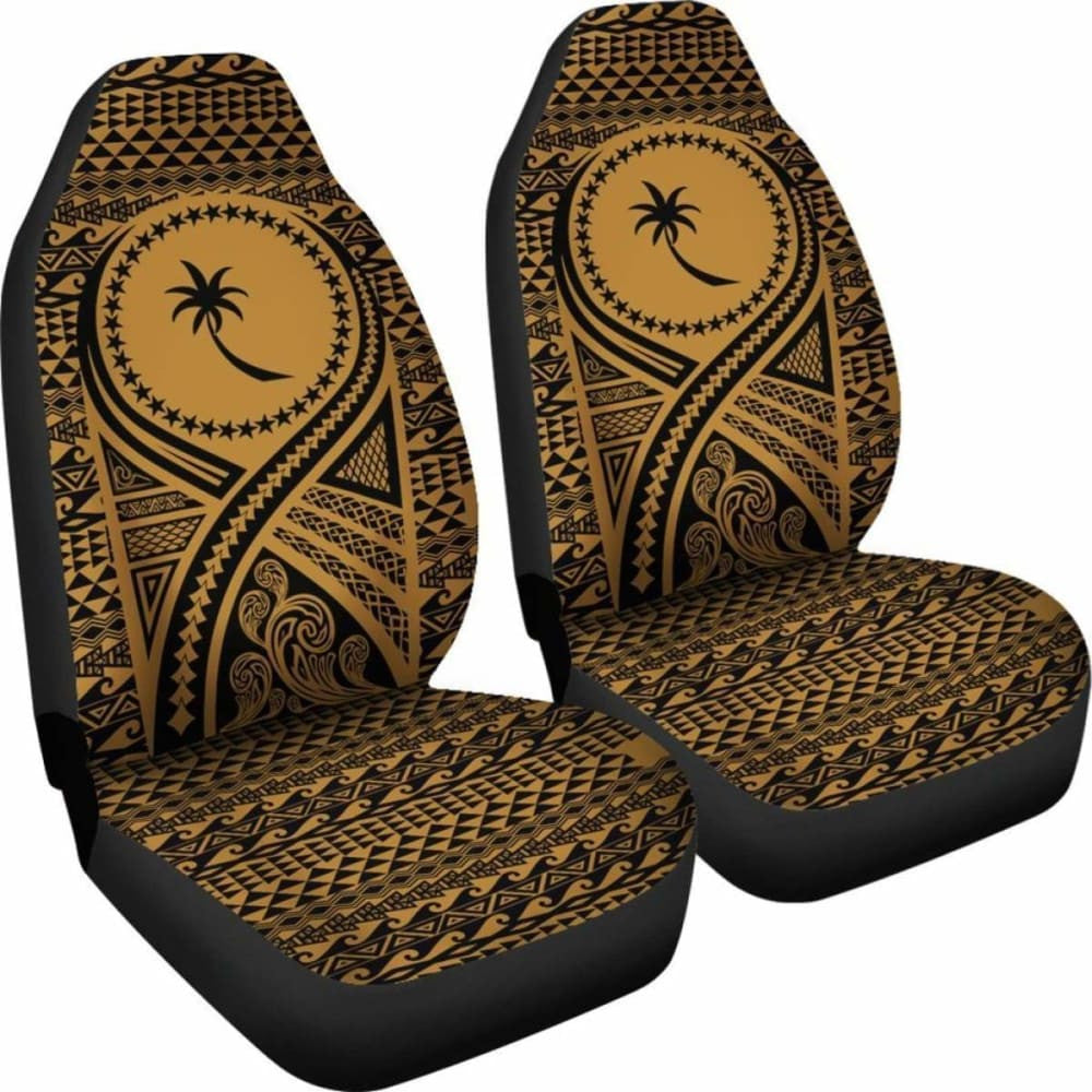 Chuuk Car Seat Cover - Chuuk Flag Polynesian Tattoo Gold -