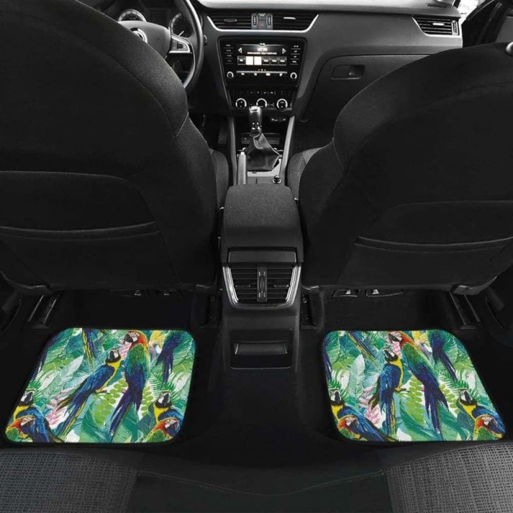 Colorful Parrot Exotic Flower Leaves Front And Back Car Mats