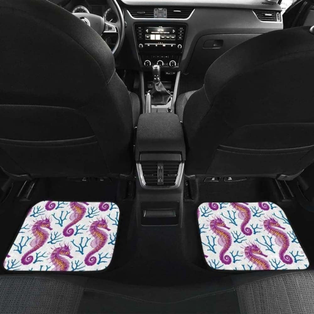 Purple Seahorse Blue Coral Pattern Front And Back Car Mats