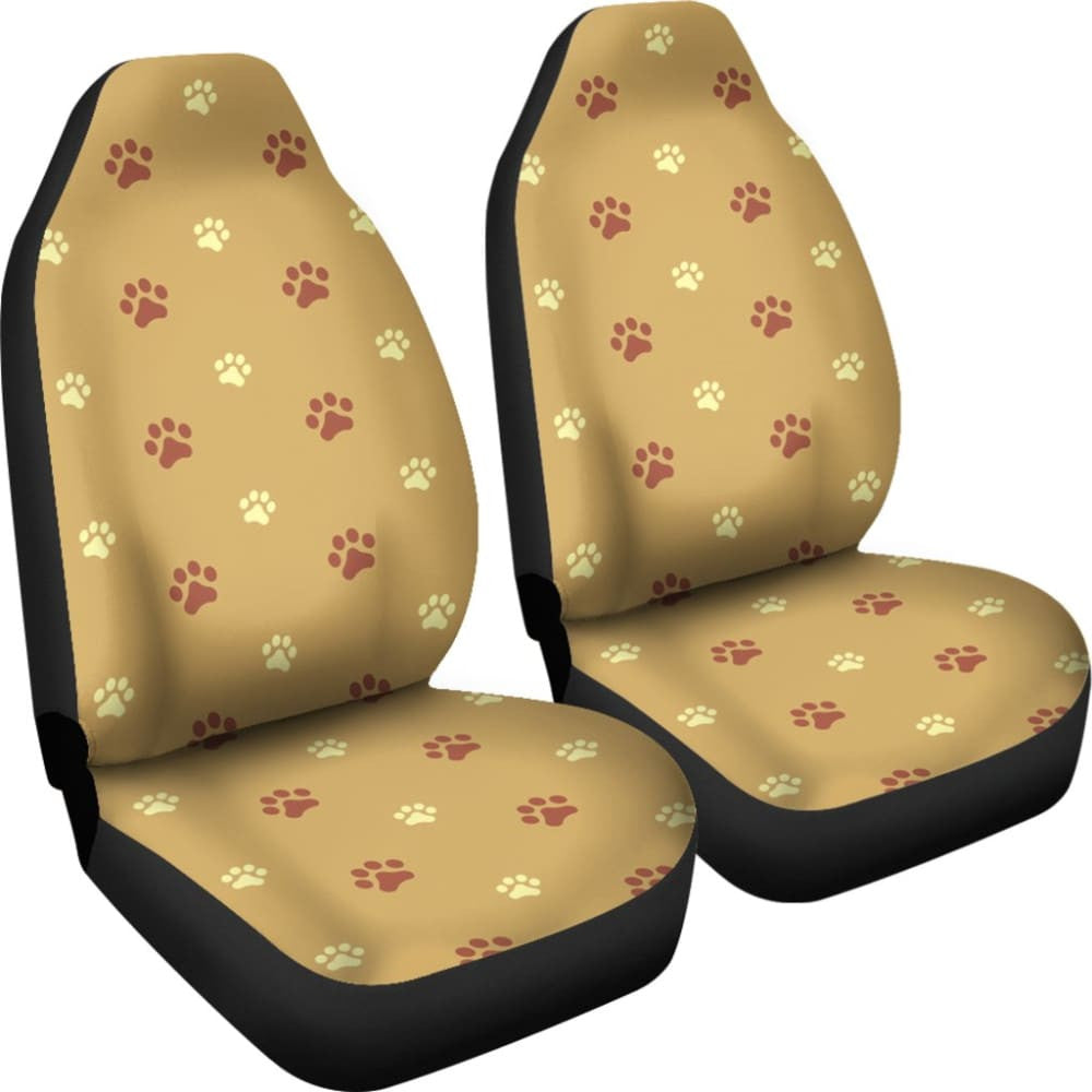 Dog Paw Prints Pattern With Brown Color Car Seat Covers