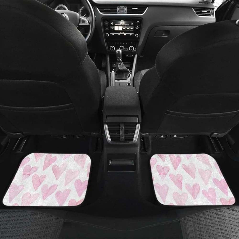 Watercolor Pink Heart Pattern Front And Back Car Mats