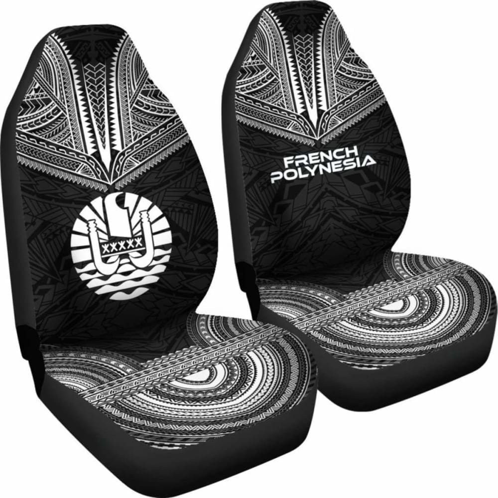 French Polynesian Car Seat Cover - French Polynesian Coat Of Arms Polynesian Chief Tattoo Black Version -